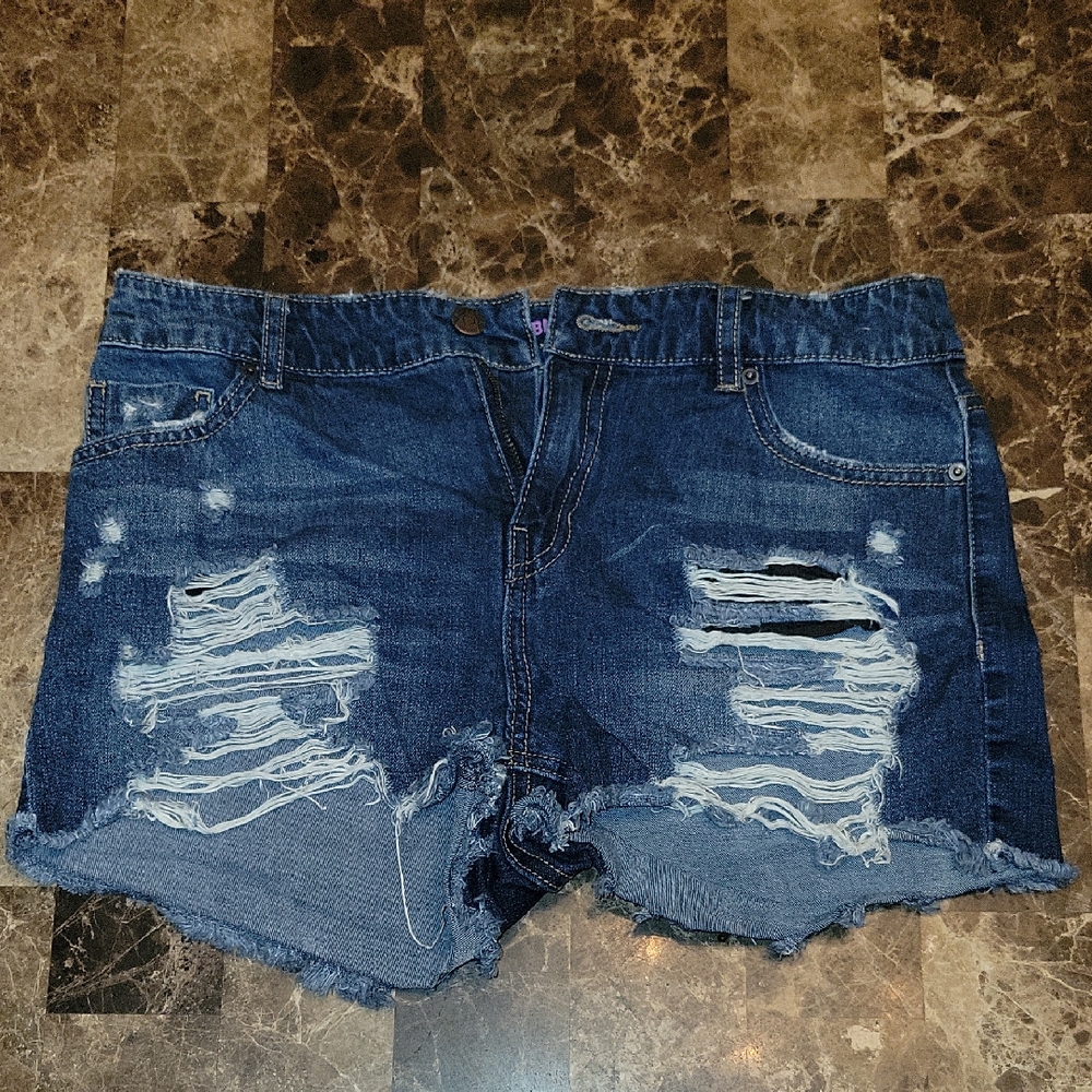 Blue Spice Dark Blue Distressed Jean Shorts